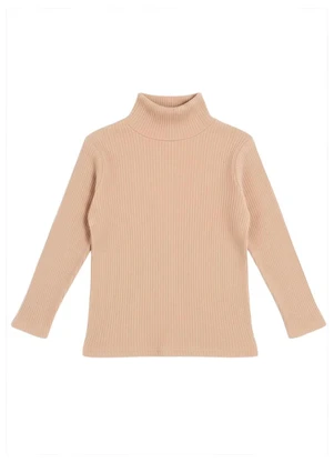 Rosa Azul - Blusa Infantil Gola Alta em Ribana Bege - ROSA AZUL