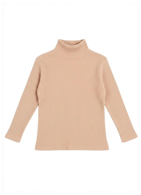 Rosa Azul - Blusa Infatil Gola Alta em Ribana Bege 2