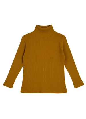 Rosa Azul - Blusa Infatil Gola Alta em Ribana Caramelo - ROSA AZUL