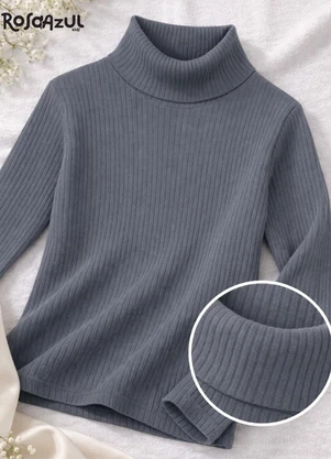 Rosa Azul - Blusa Infatil Gola Alta em Ribana Chumbo - ROSA AZUL