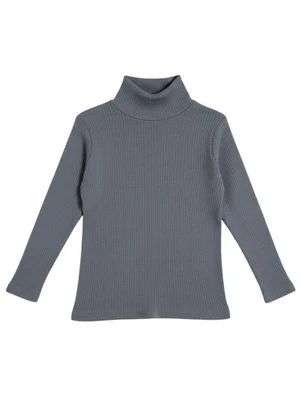 Rosa Azul - Blusa Infantil Gola Alta em Ribana Chumbo - ROSA AZUL