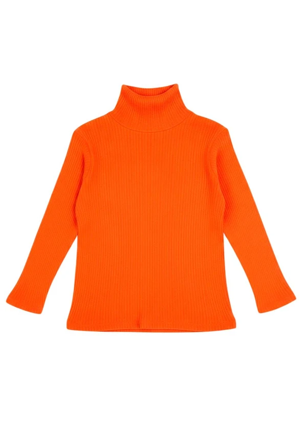 Rosa Azul - Blusa Infatil Gola Alta em Ribana Laranja