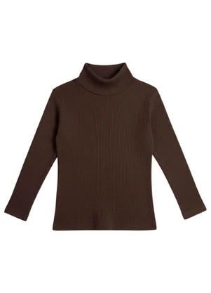 Rosa Azul - Blusa Infantil Gola Alta em Ribana Marrom - ROSA AZUL
