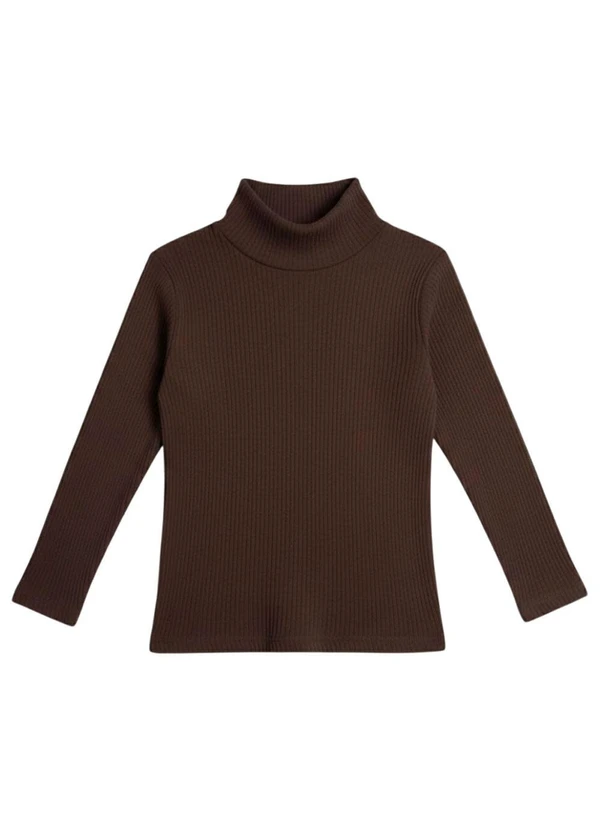 Rosa Azul - Blusa Infatil Gola Alta em Ribana Marrom 2