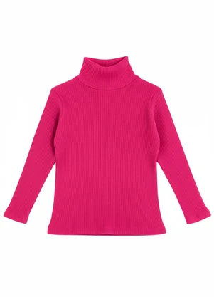 Rosa Azul - Blusa Infatil Gola Alta em Ribana Pink - ROSA AZUL