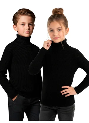 Rosa Azul - Blusa Infatil Gola Alta em Ribana Preto - ROSA AZUL