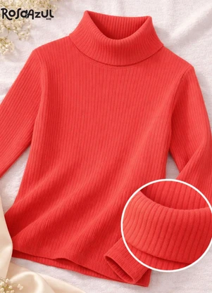 Rosa Azul - Blusa Infantil Gola Alta em Ribana Rosa Neon - ROSA AZUL