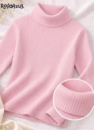 Rosa Azul - Blusa Infantil Gola Alta em Ribana Rosa - ROSA AZUL