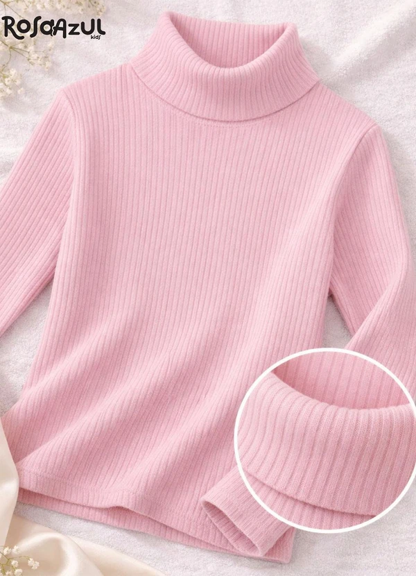 Rosa Azul - Blusa Infatil Gola Alta em Ribana Rosa 2