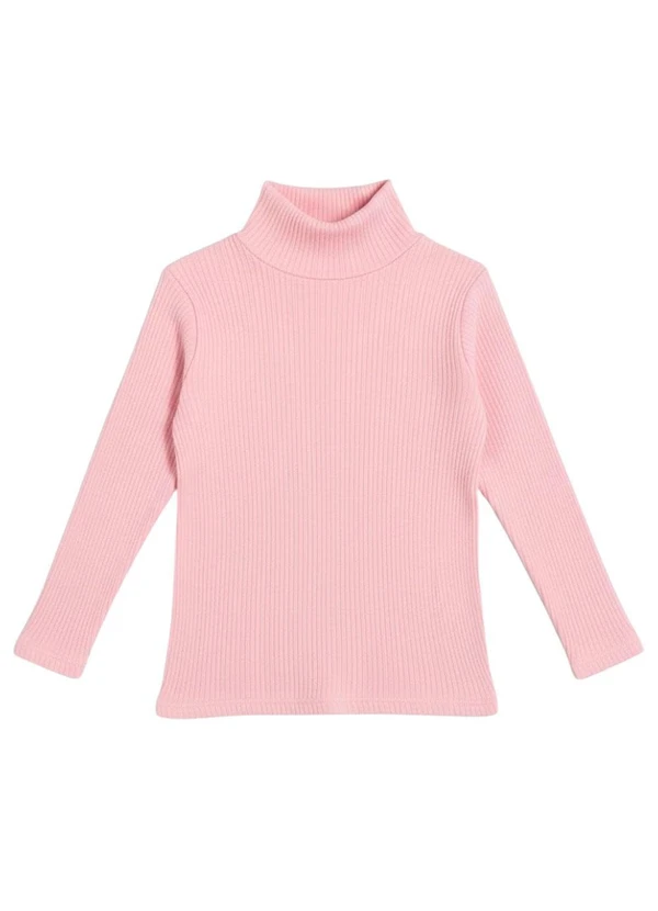 Rosa Azul - Blusa Infatil Gola Alta em Ribana Rosa 3