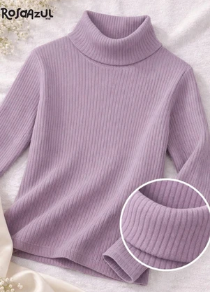 Rosa Azul - Blusa Infatil Gola Alta em Ribana Roxo - ROSA AZUL