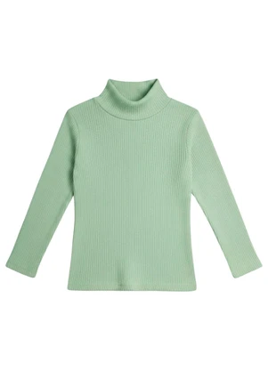 Rosa Azul - Blusa Infantil Gola Alta em Ribana Verde Claro - ROSA AZUL