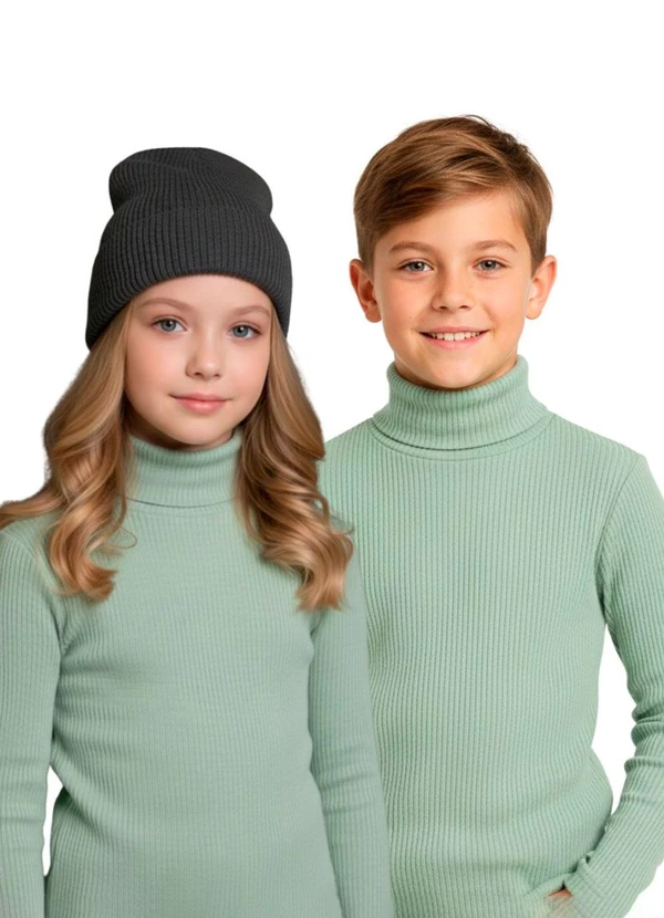 Rosa Azul - Blusa Infatil Gola Alta em Ribana Verde Claro 1