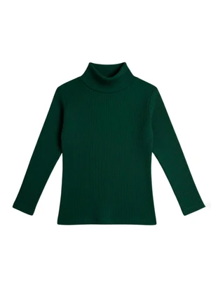 Rosa Azul - Blusa Infantil Gola Alta em Ribana Verde Escuro - ROSA AZUL