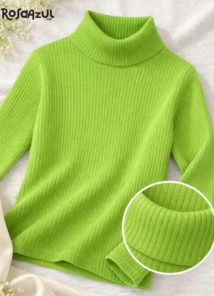 Rosa Azul - Blusa Infatil Gola Alta em Ribana Verde Lima - ROSA AZUL