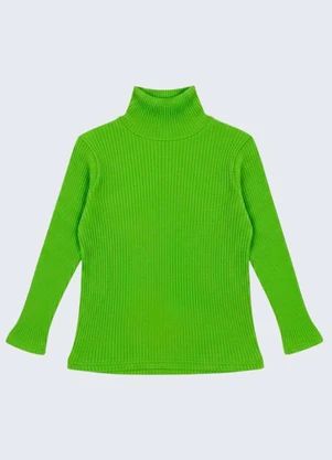 Rosa Azul - Blusa Infantil Gola Alta em Ribana Verde Lima - ROSA AZUL