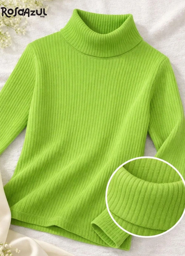 Rosa Azul - Blusa Infatil Gola Alta em Ribana Verde Lima 1