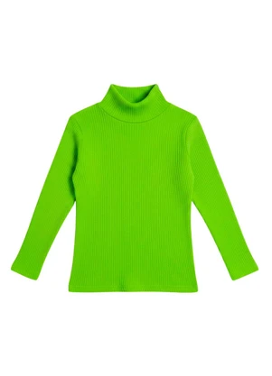 Rosa Azul - Blusa Infatil Gola Alta em Ribana Verde Neon - ROSA AZUL