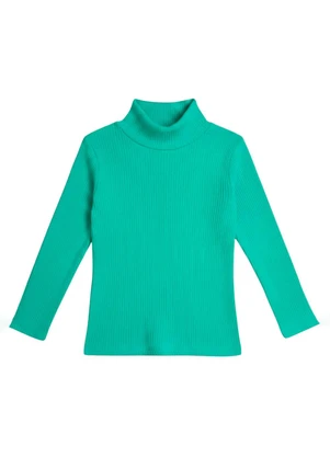 Rosa Azul - Blusa Infatil Gola Alta em Ribana Verde - ROSA AZUL