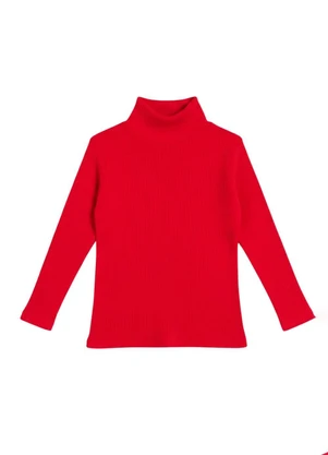 Rosa Azul - Blusa Infantil Gola Alta em Ribana Vermelho - ROSA AZUL