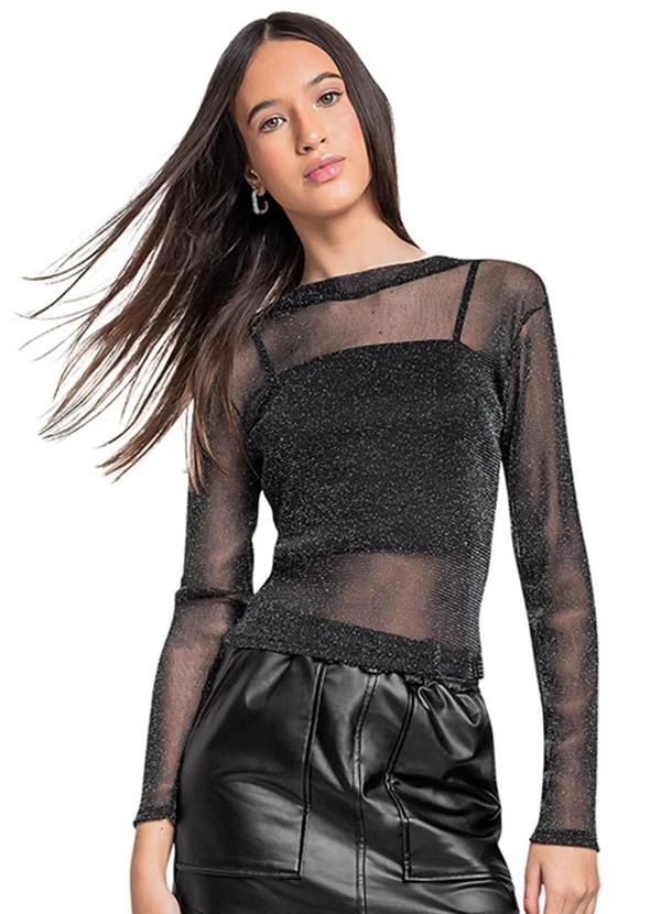 Gloss - Blusa Juvenil com Brilho e Top Preto