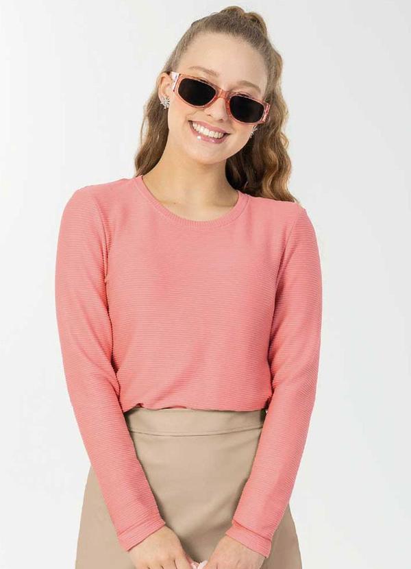 Bjoe - Blusa Juvenil de Manga Longa Cropped Rosa