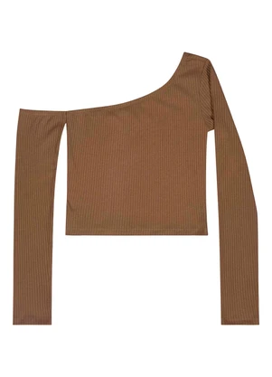 Gloss - Blusa Juvenil em Ribana Canelada Marrom - GLOSS