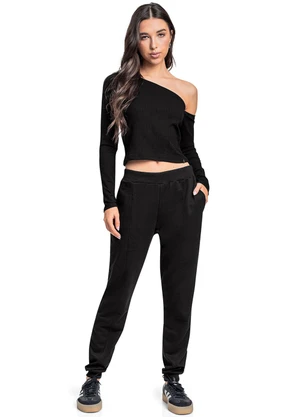 Gloss - Blusa Juvenil em Ribana Canelada Preto - GLOSS