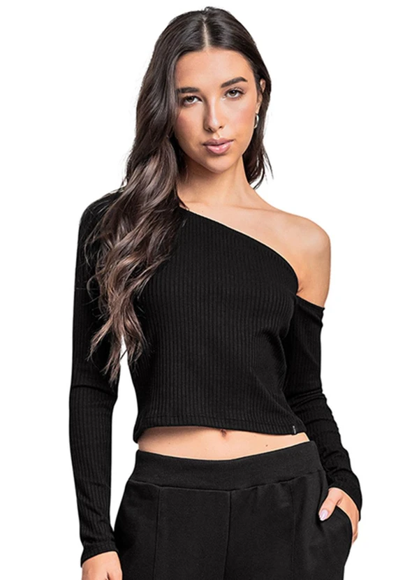 Gloss - Blusa Juvenil em Ribana Canelada Preto