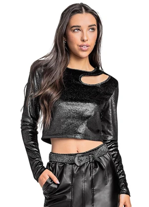 Gloss - Blusa Juvenil em Veludo com Brilho Preto - GLOSS