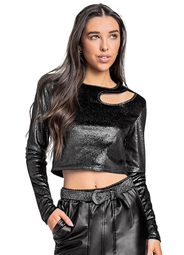Gloss - Blusa Juvenil em Veludo com Brilho Preto