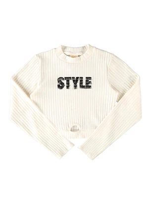 Milli e Nina - Blusa Juvenil Manga Longa Canelado Maxi Bege - MILLI E NINA