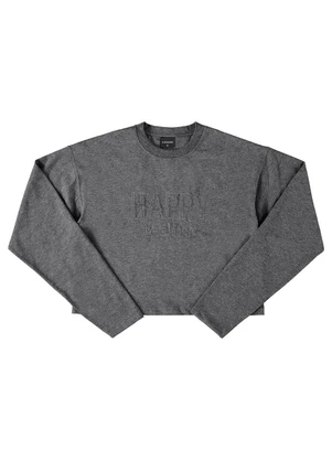 Milli e Nina - Blusa Juvenil Manga Longa Meia Malha Happy Cinza - MILLI E NINA