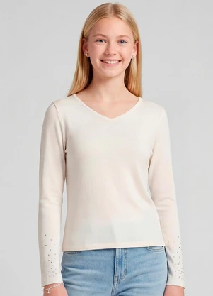 Minty - Blusa Juvenil Manga Longa Moletinho Bege - MINTY