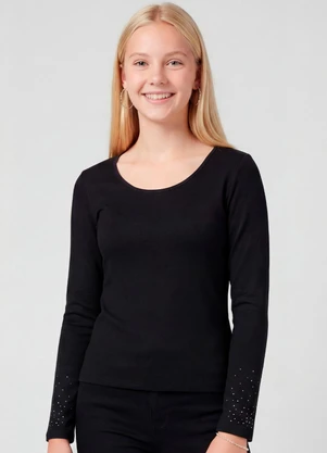 Minty - Blusa Juvenil Manga Longa Moletinho Preto - MINTY