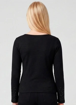 Minty - Blusa Juvenil Manga Longa Moletinho Preto - MINTY
