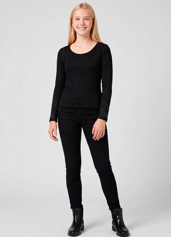 Minty - Blusa Juvenil Manga Longa Moletinho Preto 3