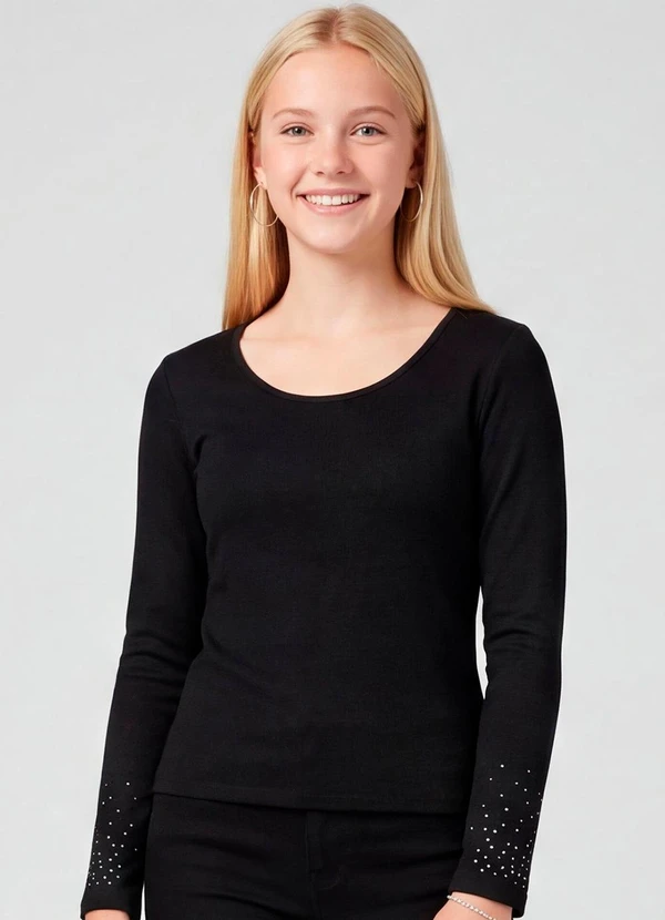 Minty - Blusa Juvenil Manga Longa Moletinho Preto 4