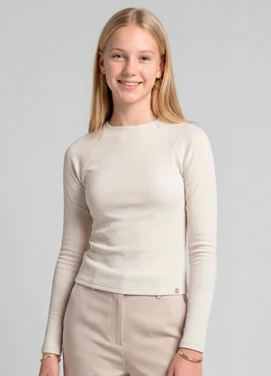 Minty - Blusa Juvenil Manga Longa Ribana Bege - MINTY