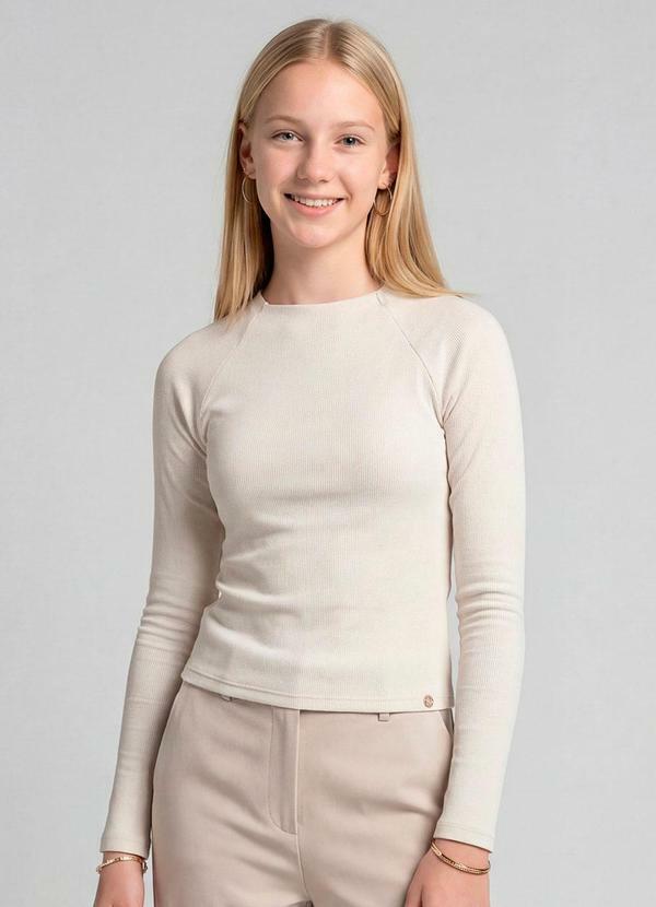 Minty - Blusa Juvenil Manga Longa Ribana Bege