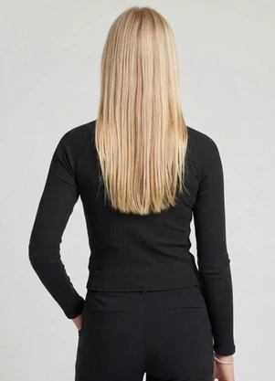 Minty - Blusa Juvenil Manga Longa Ribana Preto - MINTY
