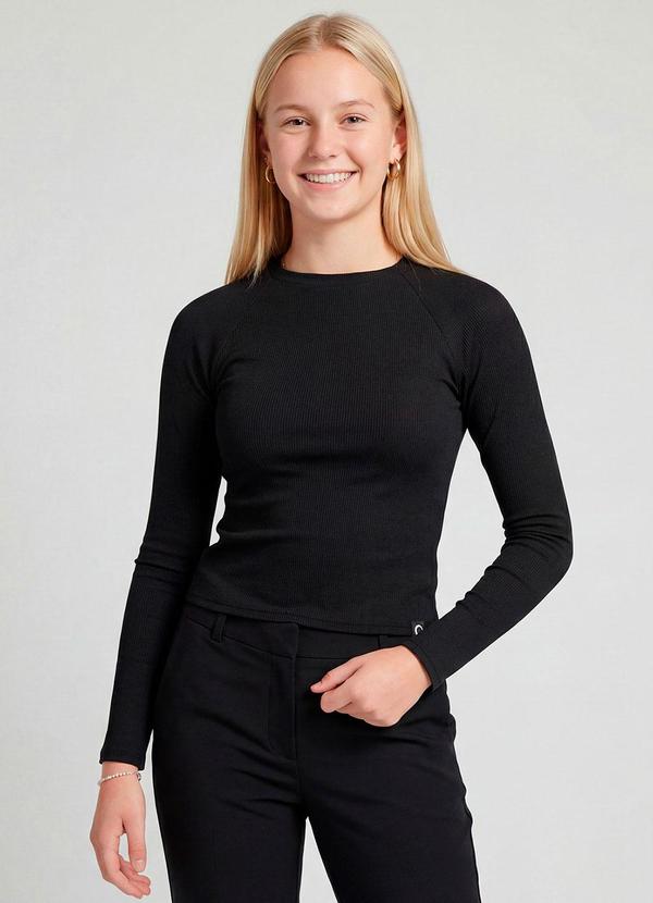 Minty - Blusa Juvenil Manga Longa Ribana Preto