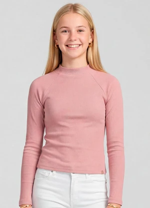 Minty - Blusa Juvenil Manga Longa Ribana Rosa - MINTY