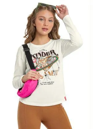 Gloss - Blusa Juvenil Menina em Meia Malha Bege - GLOSS