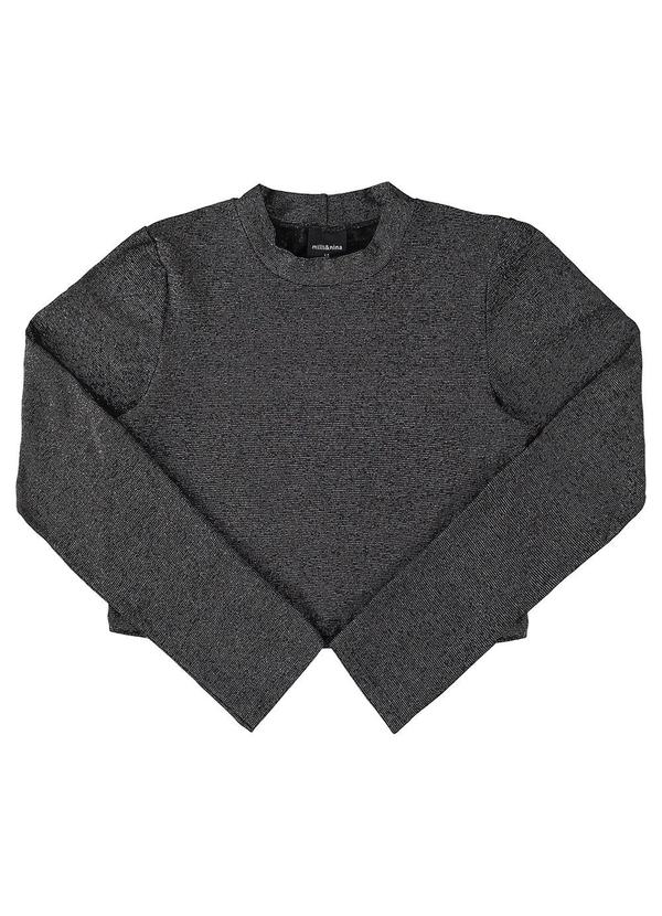 Milli e Nina - Blusa Juvenil Menina Manga Longa Lurex Preto
