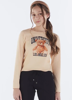 Pulla Bulla - Blusa Juvenil Menina Meia Malha  Bege  - PULLA BULLA