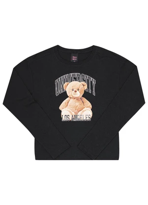 Pulla Bulla - Blusa Juvenil Menina Meia Malha Preto - PULLA BULLA