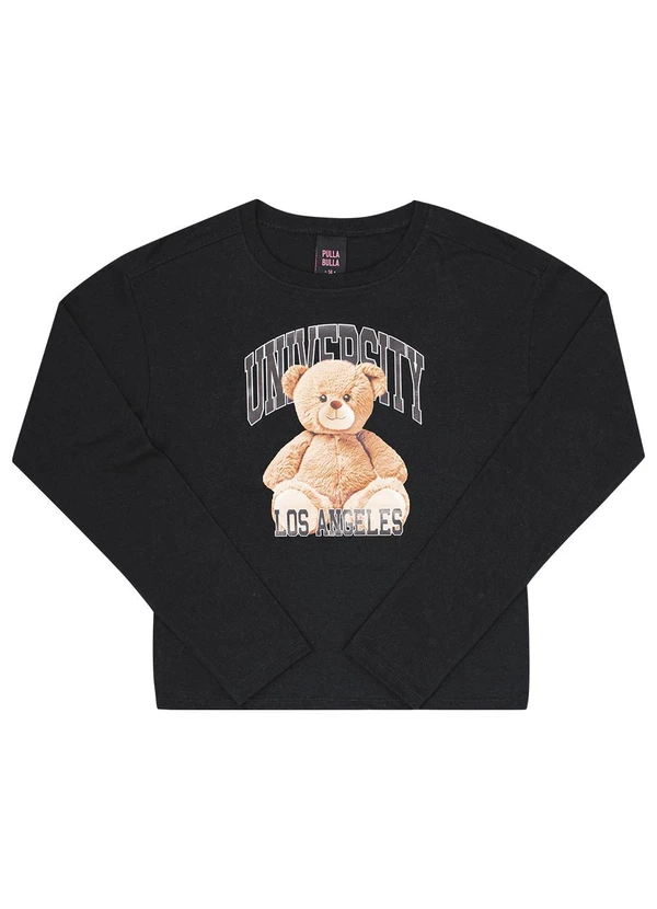 Pulla Bulla - Blusa Juvenil Menina Meia Malha Preto