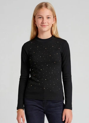 Minty - Blusa Juvenil Ribana e Rebites Preto - MINTY