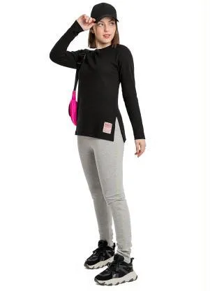 Gloss - Blusa Longa Menina Juvenil Preto - GLOSS